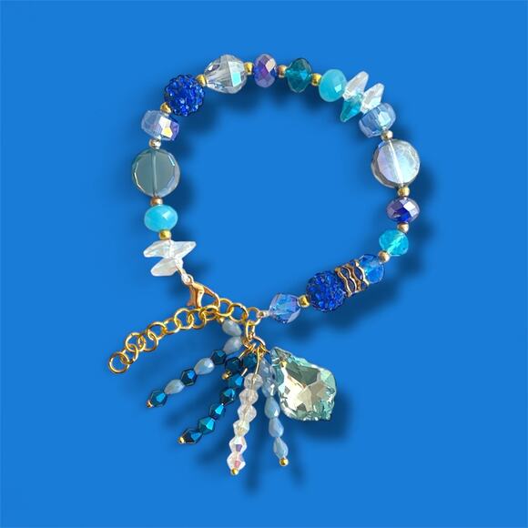 Swarovski Beaded Bracelet & Earrings Set – Blue & Gold Women’s Jewelry Gift - Picture 11 of 15